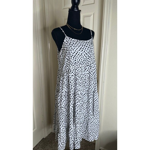 Chic summer spring black & white spotted polka dot midi maxi dress size large - Picture 6 of 9